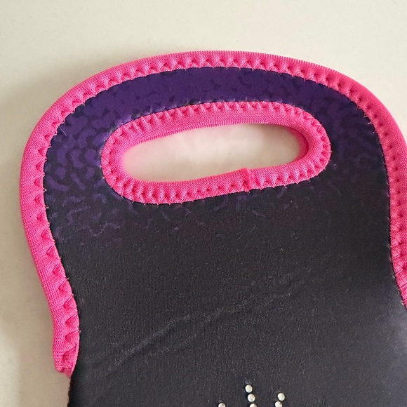 Wine Tote Koozie Black Purple Pink with Rhinestone Design - Picture 2 of 5